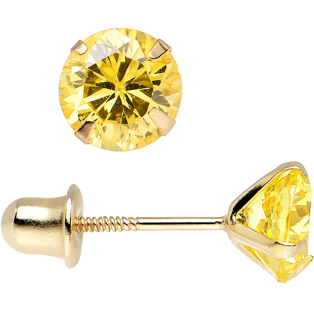 Solid 14kt Yellow Gold .47 Carat Cubic Zirconia November Birthstone Earrings