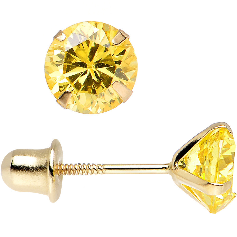 Solid 14k Yellow Gold .47 Carat Cubic Zirconia November Birthstone Earrings