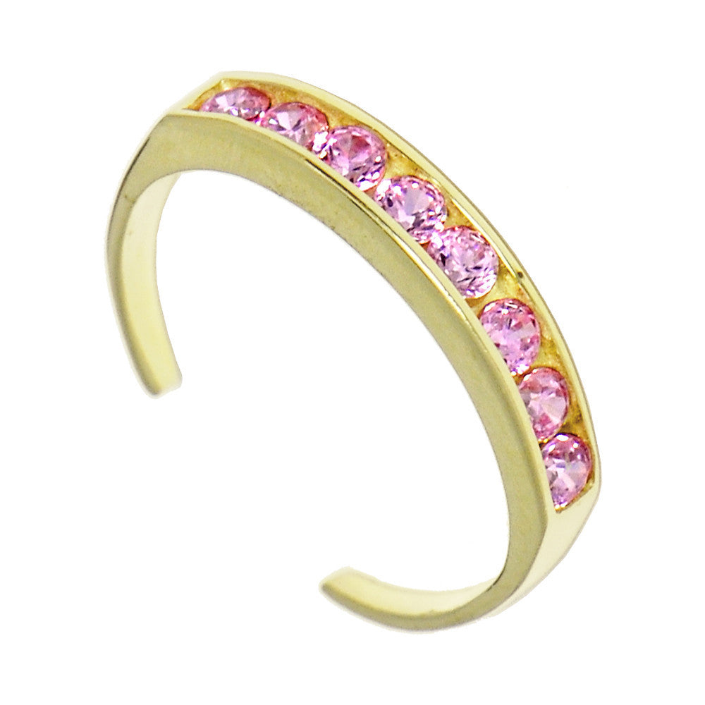 Solid 14k Yellow Gold Pink Cubic Zirconia Toe Ring