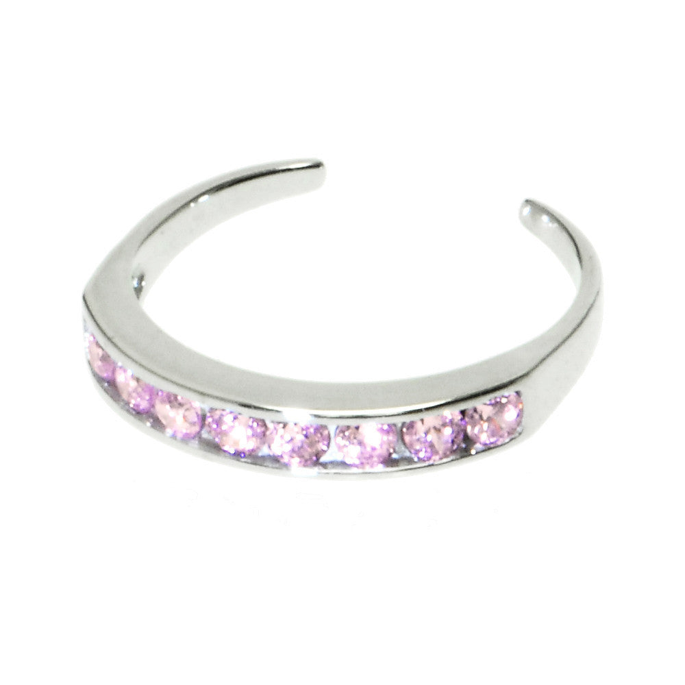 Solid 14k White Gold Pink Cubic Zirconia Toe Ring