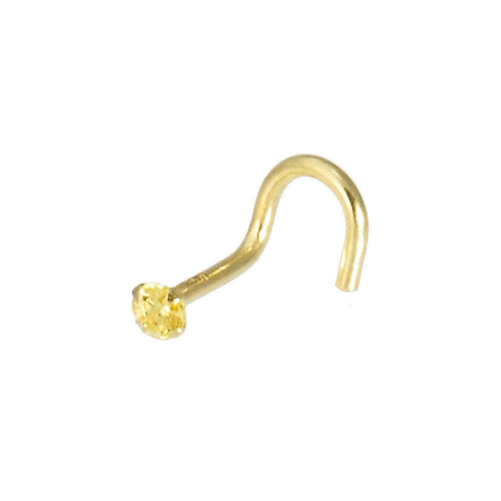 Solid 14k Yellow Gold 2mm Yellow Cubic Zirconia Solitiare Nose Ring