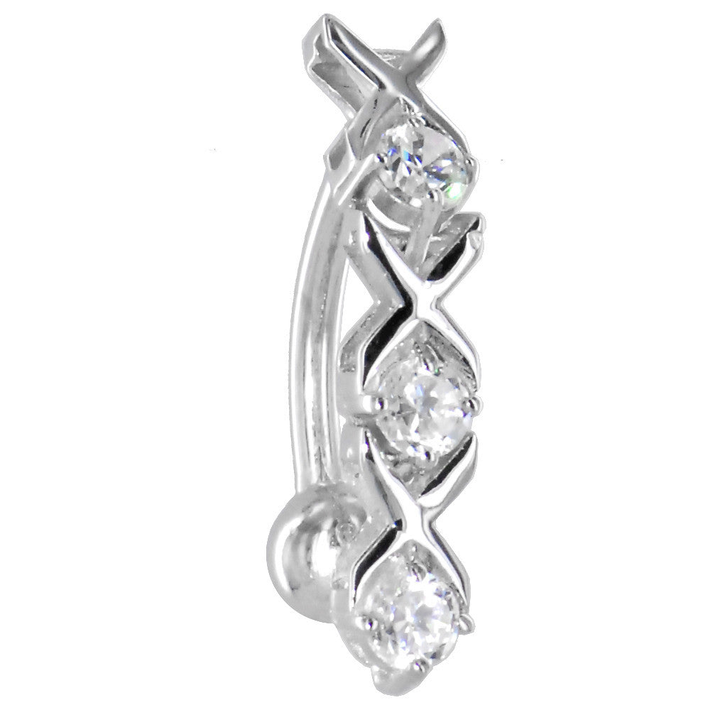 16G Solid 14k White Gold Top Mount Cubic Zirconia Xoxo Belly Ring