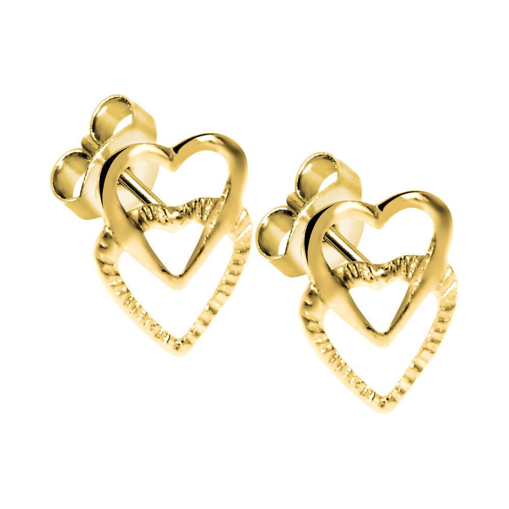Solid 14k Gold Dual HOLLOW HEART Earrings