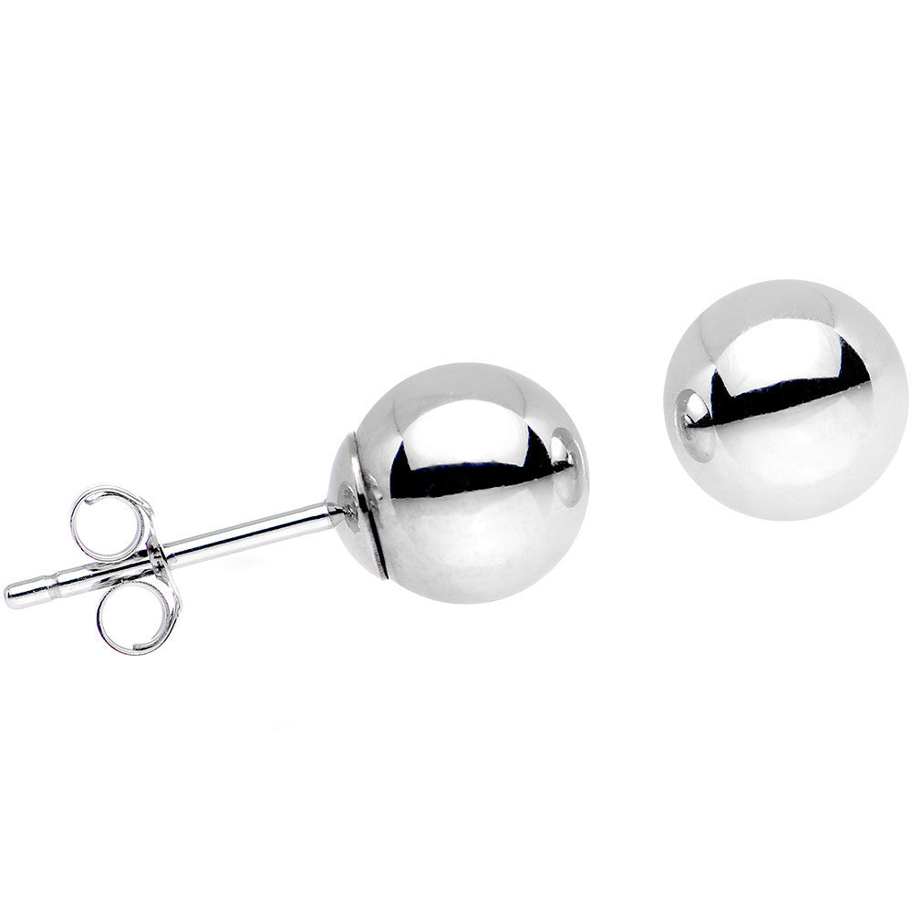 Solid 14K White Gold 6mm BALL Stud Earrings