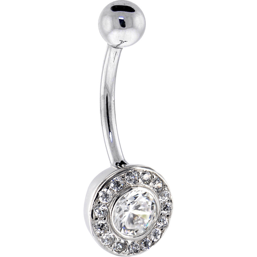 16G Solid 14K White Gold Cubic Zirconia ROUND Belly Ring