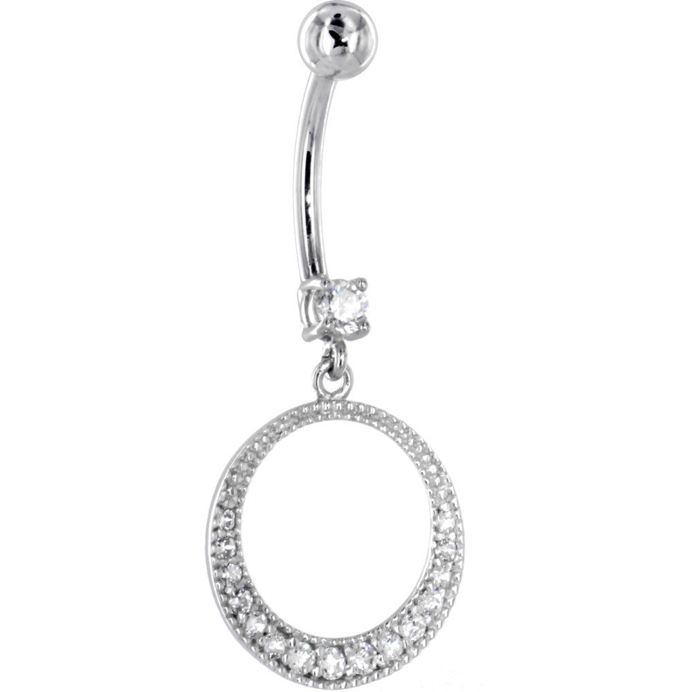 16G Solid 14K White Gold Cubic Zirconia EXOTIC CIRCULAR Dangle Belly Ring