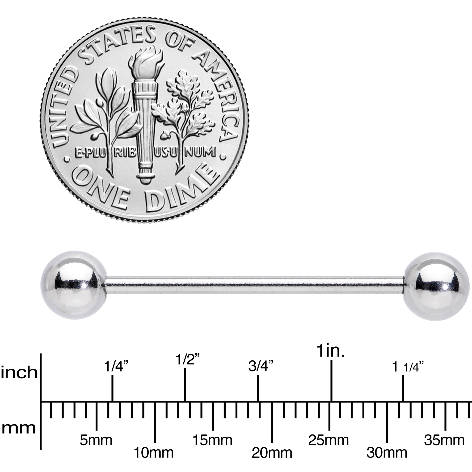 14G STEEL BARBELL Ring 1 inch 6mm