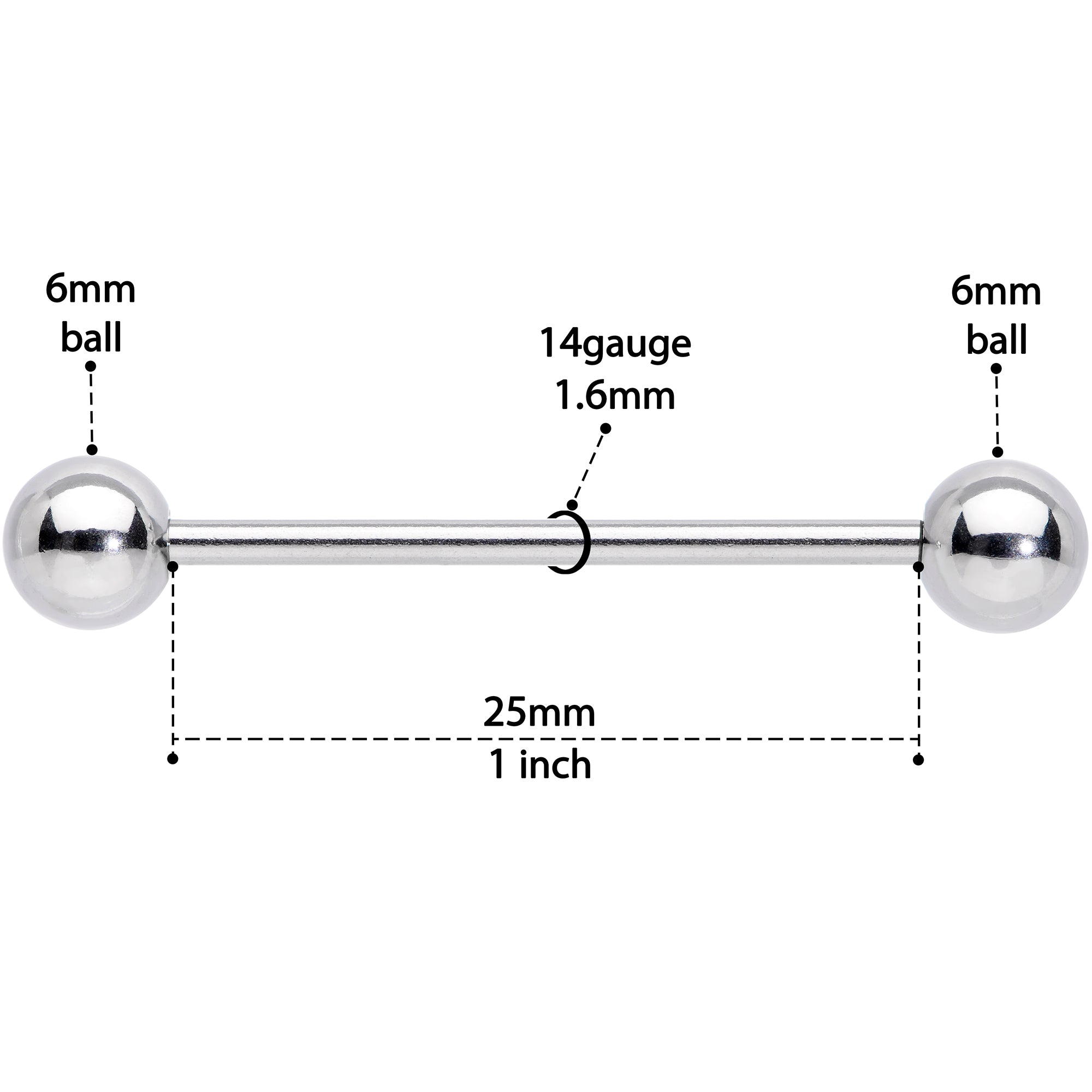 14 Gauge STEEL BARBELL Ring 1 inch 6mm