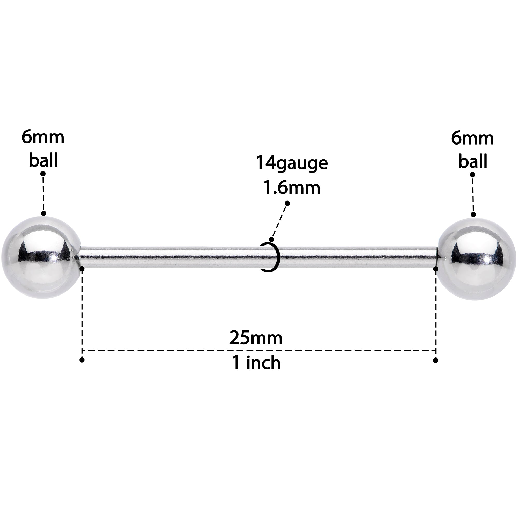 14G STEEL BARBELL Ring 1 inch 6mm