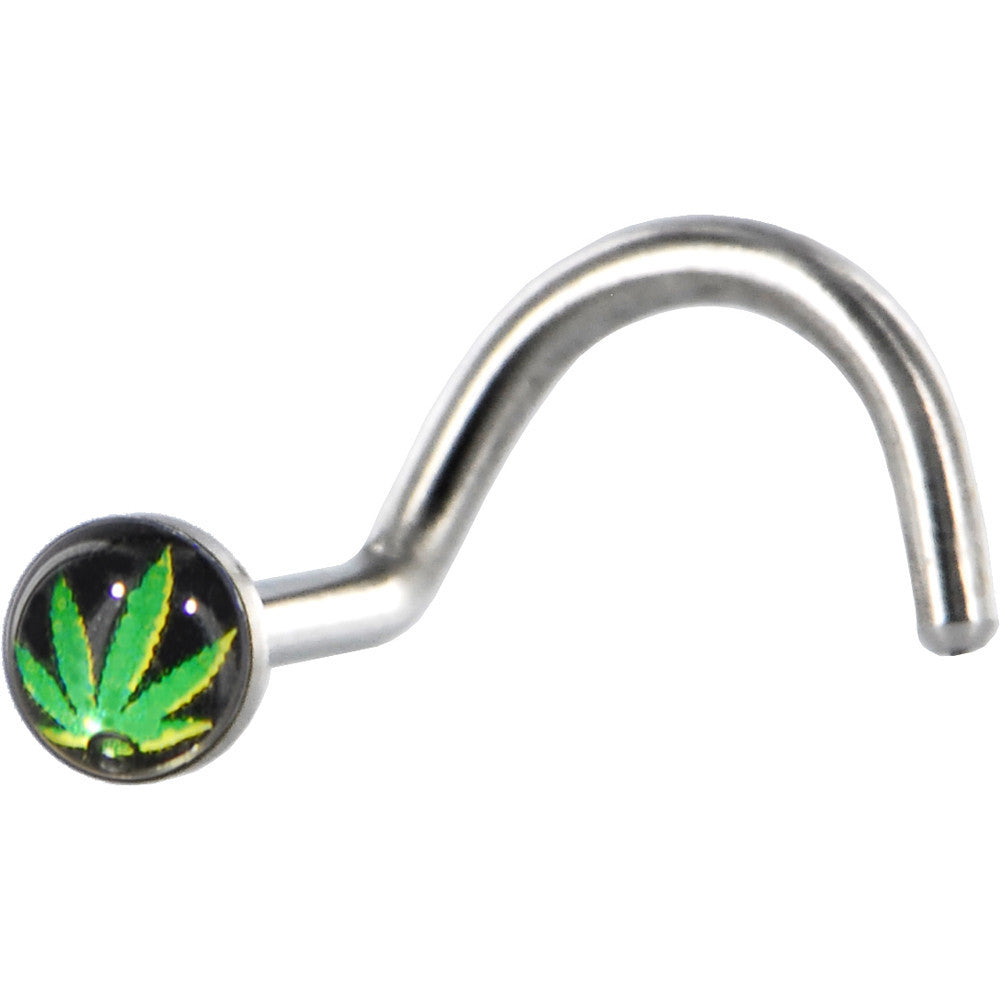 Surgical Steel Black and Green GANGA LEAF Logo Nose Ring
