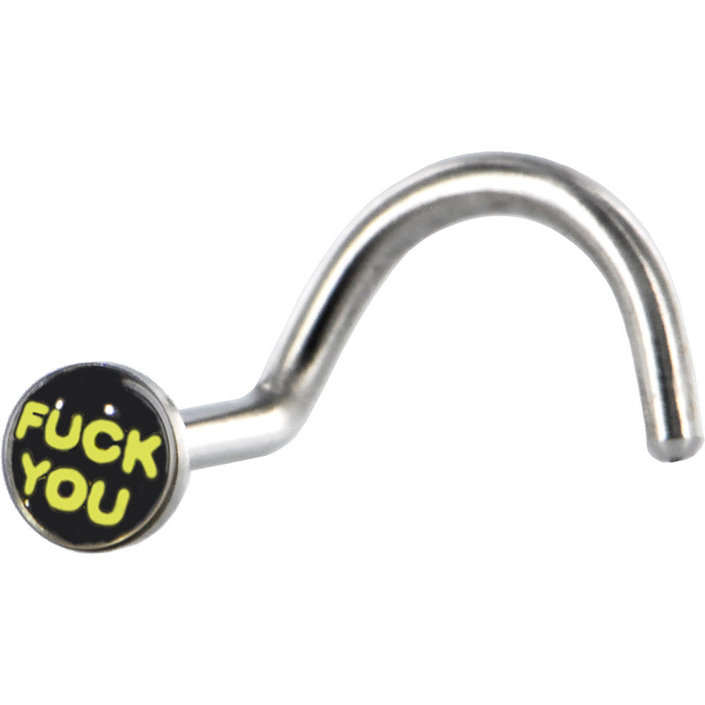 Surgical Steel Black and Yellow FUCK YOU Logo Nose Ring