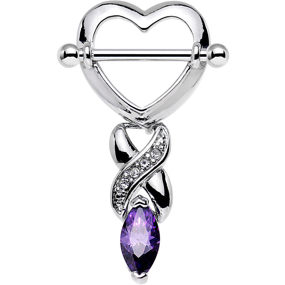 Purple Gem Marquise Heart Nipple Shield Set