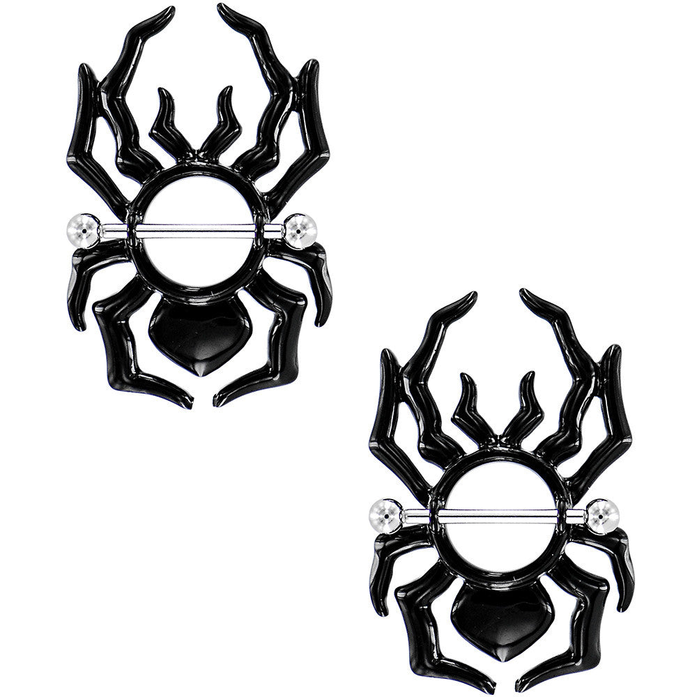14 Gauge 5/8 Black Tribal Halloween Spider Nipple Shield Set