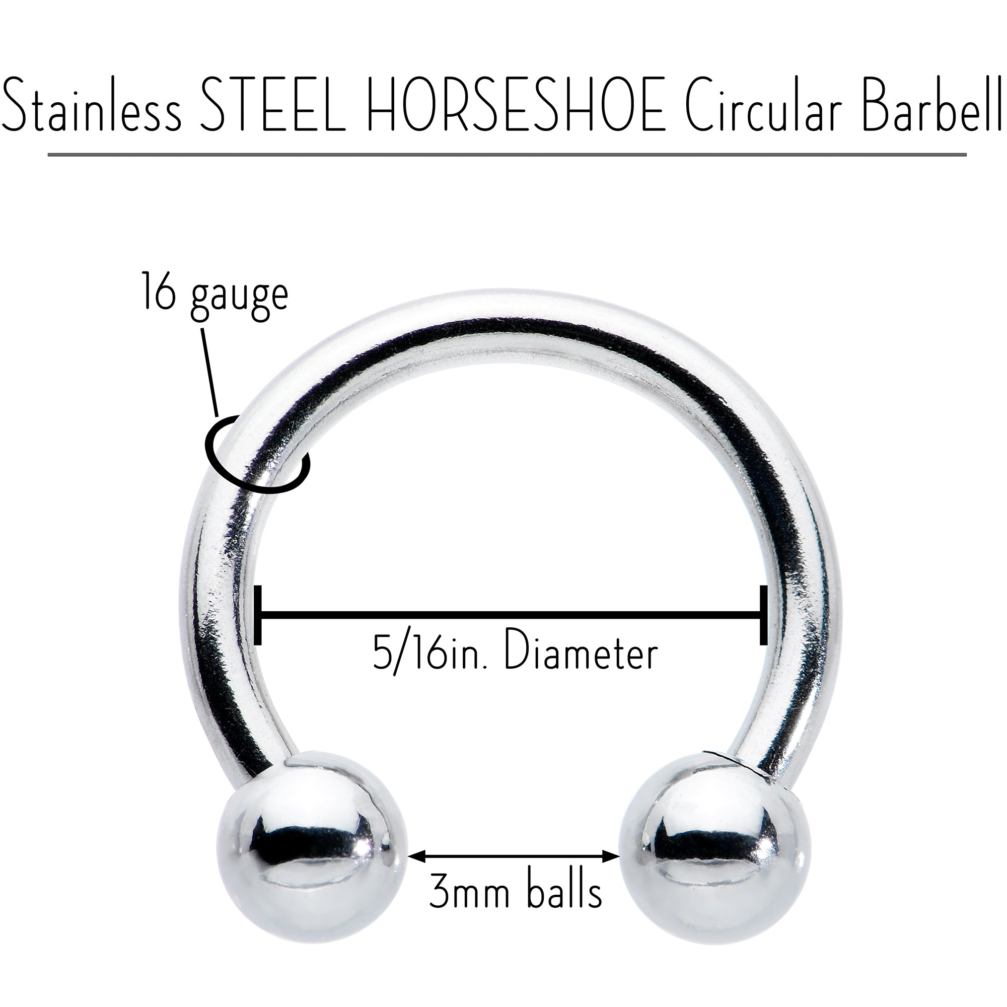 16G 5/16 Stainless Steel Horseshoe Circular Barbell