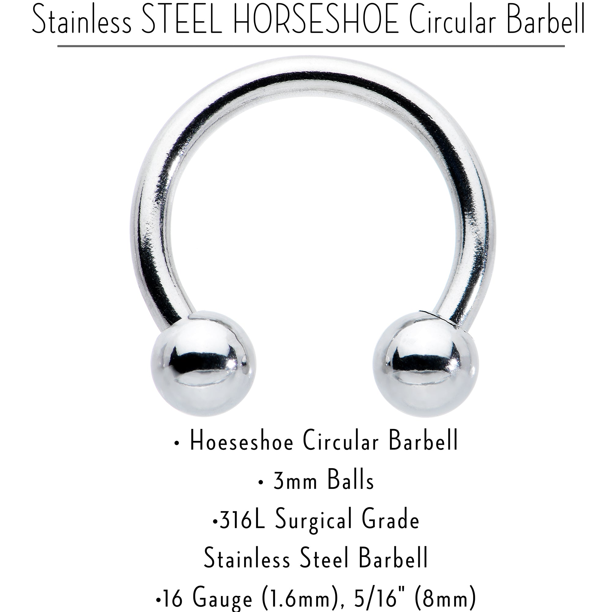 16G 5/16 Stainless Steel Horseshoe Circular Barbell