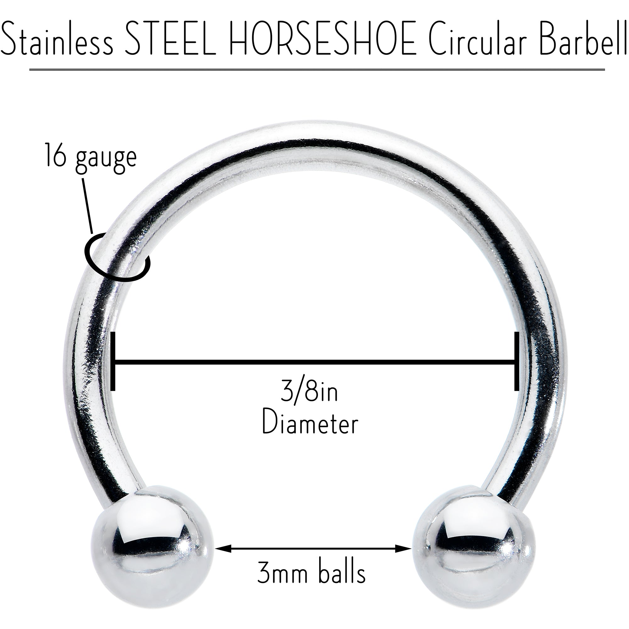 16 Gauge STEEL HORSE SHOE Circular Barbell 3/8 3mm