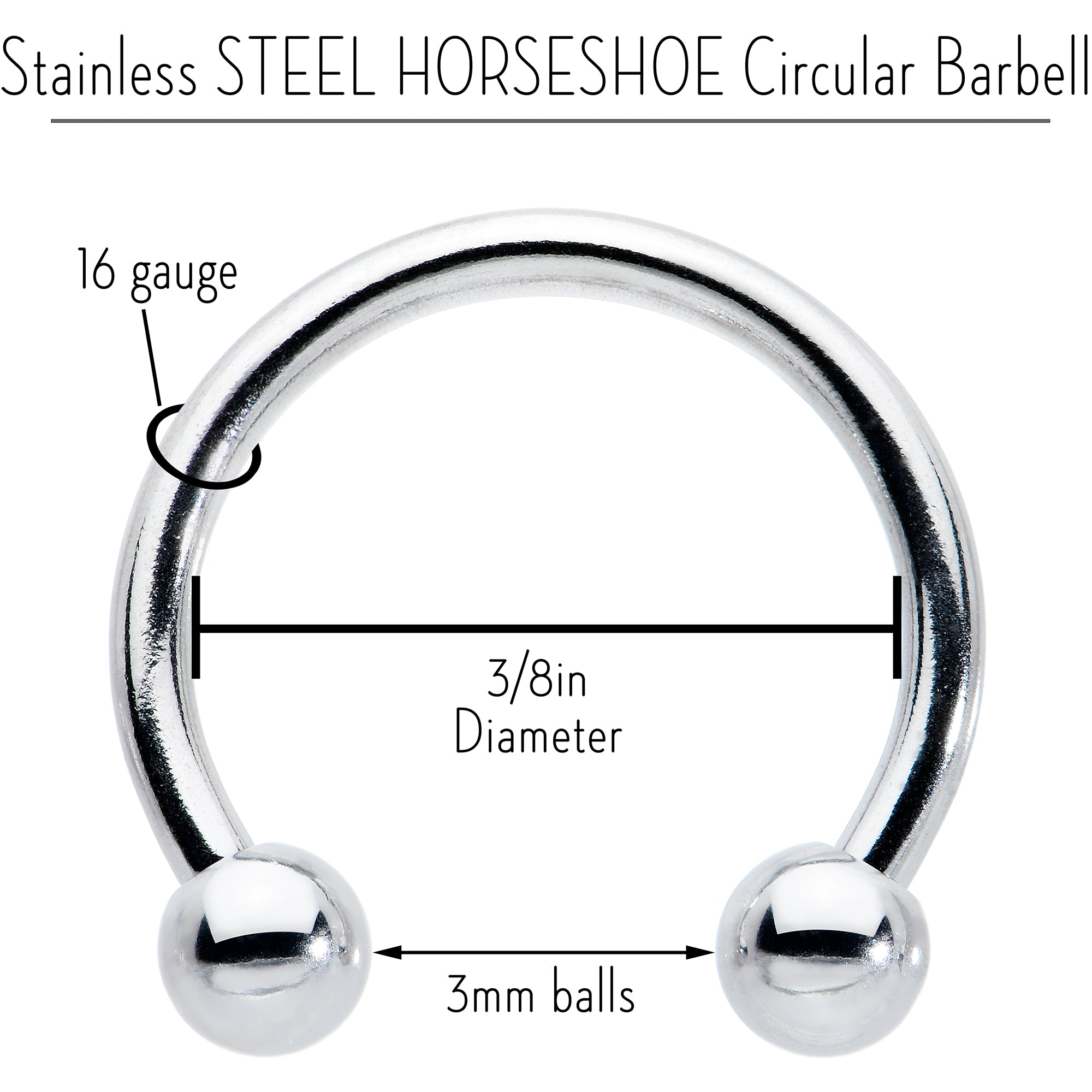 16G STEEL HORSE SHOE Circular Barbell 3/8 3mm