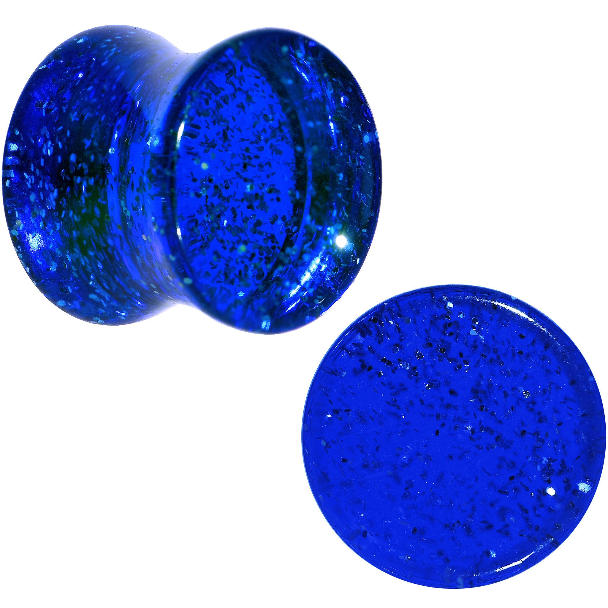 00 Gauge Blue Glitter Acrylic Saddle Plug Pair