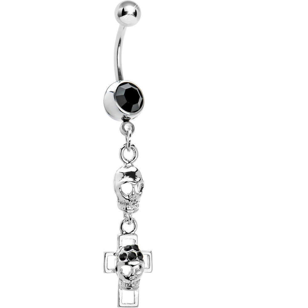 Midnight Gem Hollow Cross Skull Belly Ring