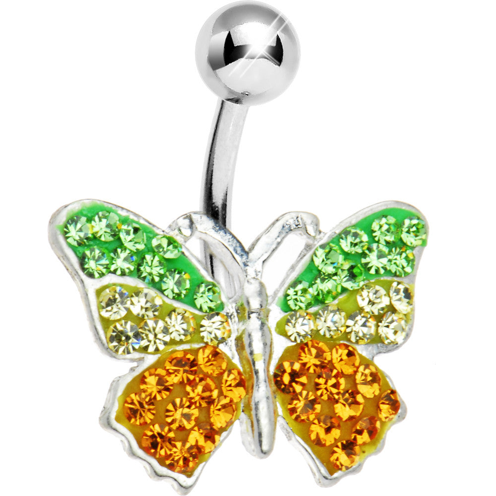 Green Gold Crystal Butterfly Belly Ring