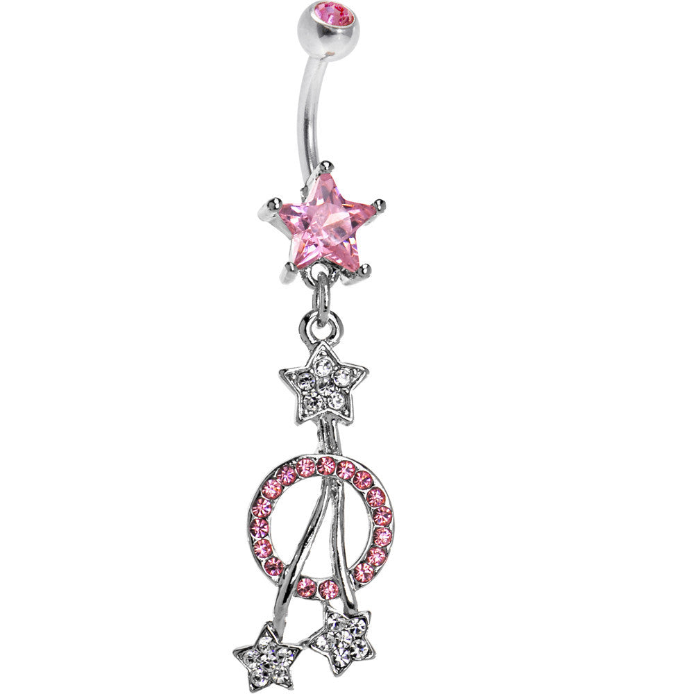 Pink Gem Paved Stars Belly Ring