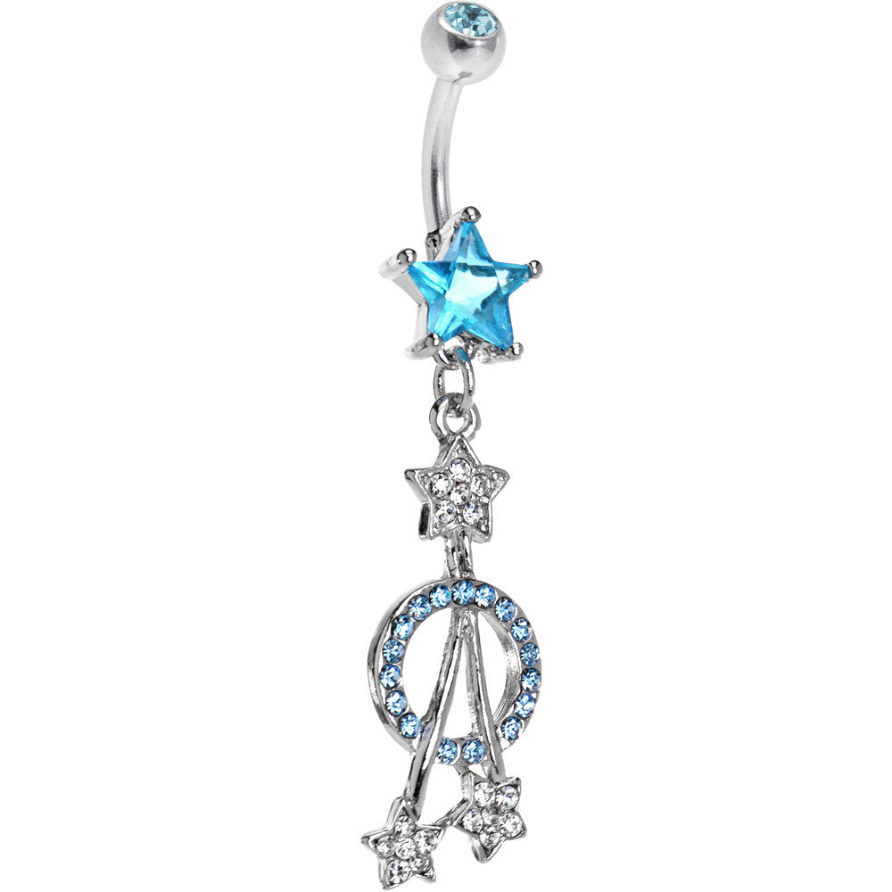 Aqua Gem Paved Stars Belly Ring