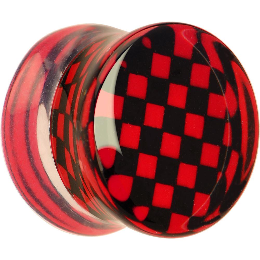 Red and Black Checker Inlayed Saddle Plug 2G to 30mm