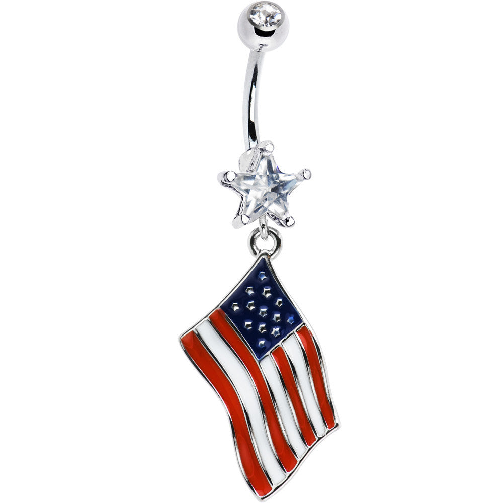 USA American Flag Dangle Belly Ring
