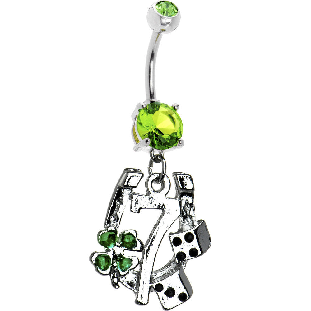 Peridot Green Cubic Zirconia Lucky 7 Belly Ring