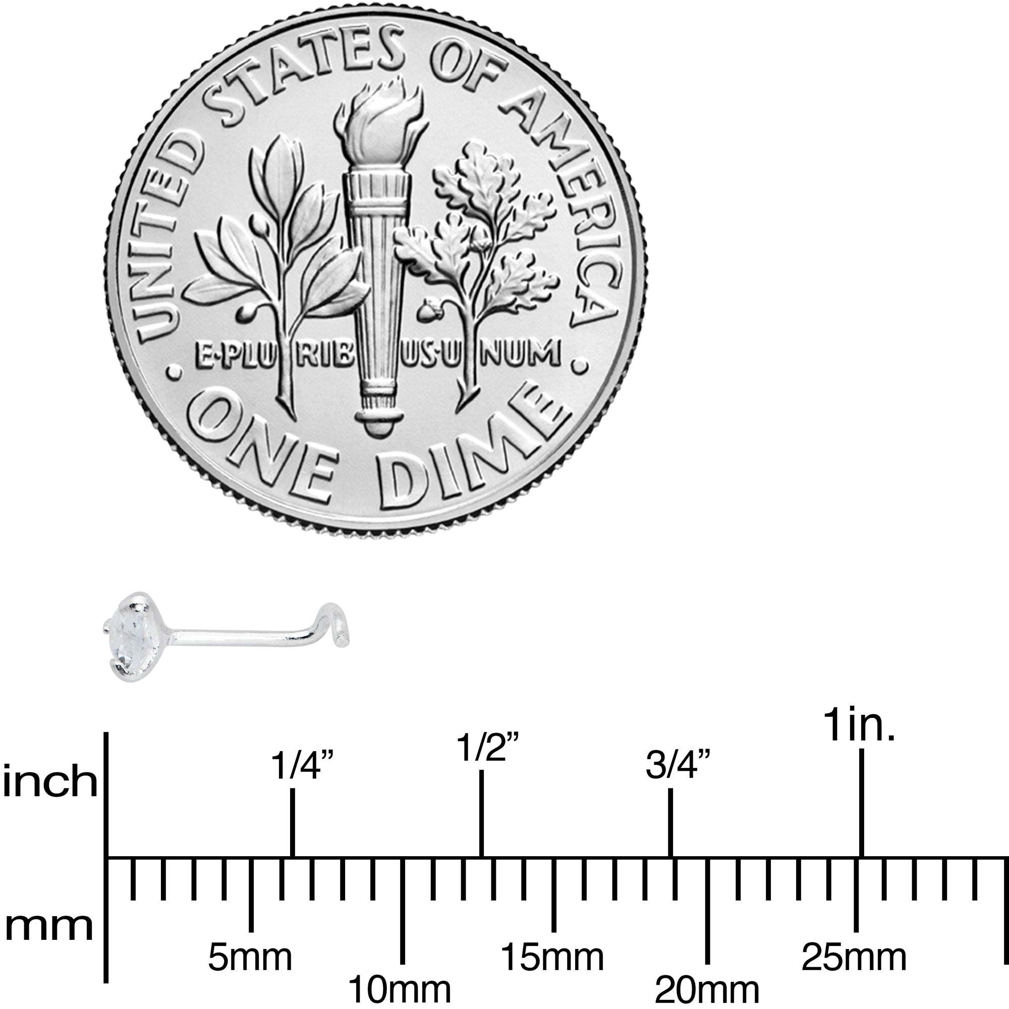 Sterling Silver 925 Clear CZ Heart Nose Ring