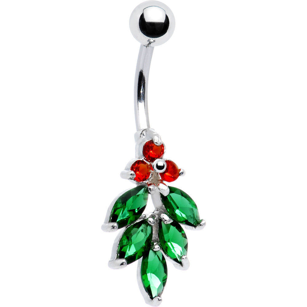 Sterling Silver 925 Cubic Zirconia Holly Berry Belly Ring