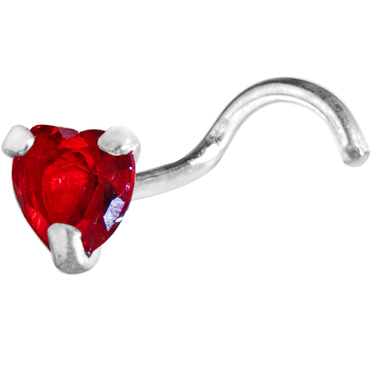 Sterling Silver 925 Light Siam CZ Heart Nose Ring