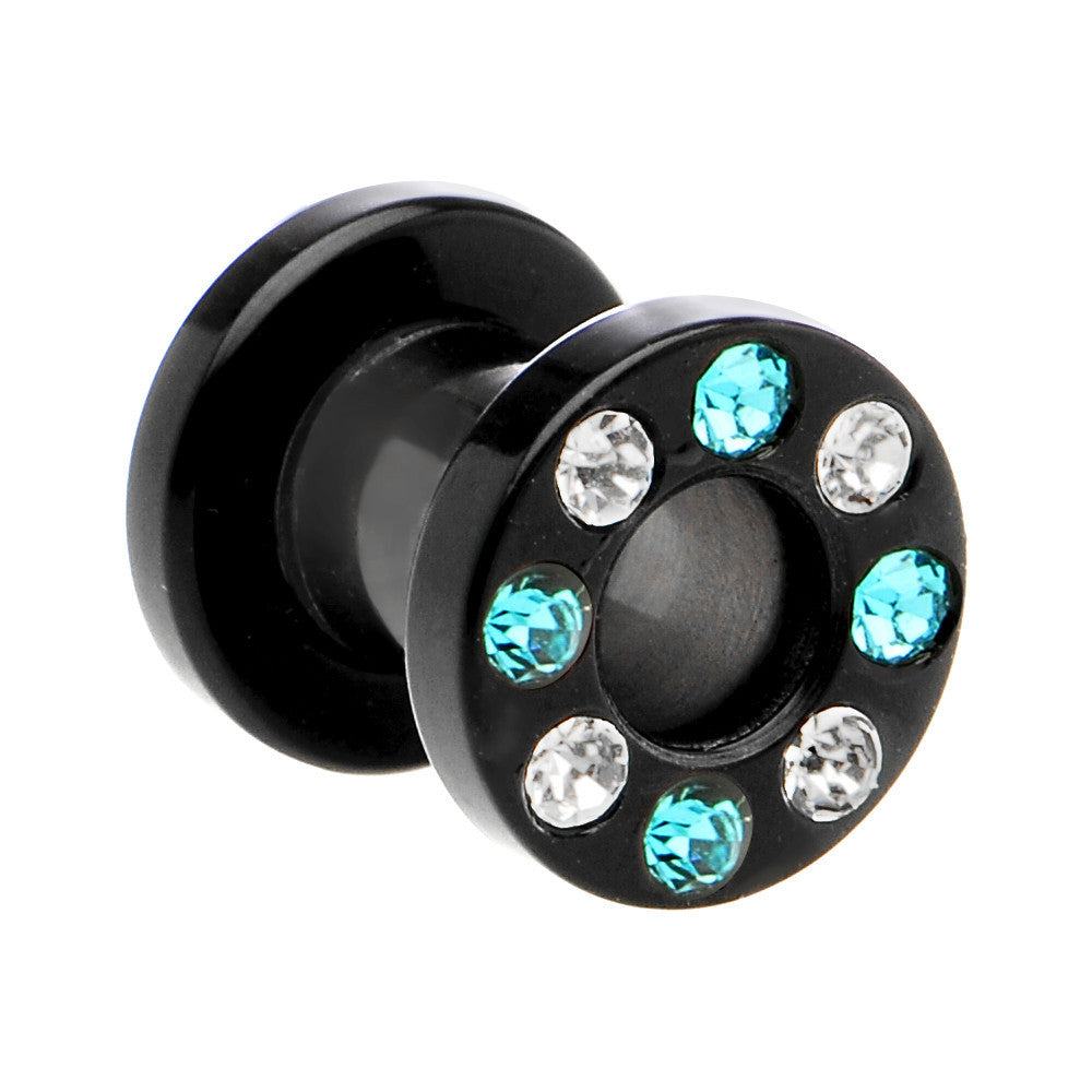 2G Black Acrylic Blue Multi Jeweled Flesh Tunnel