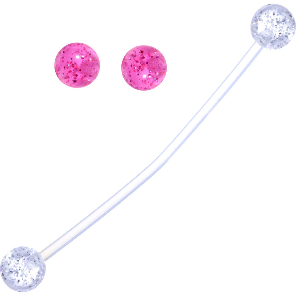 Pregnant Belly Button Ring Clear and Pink Glitter Pack Set