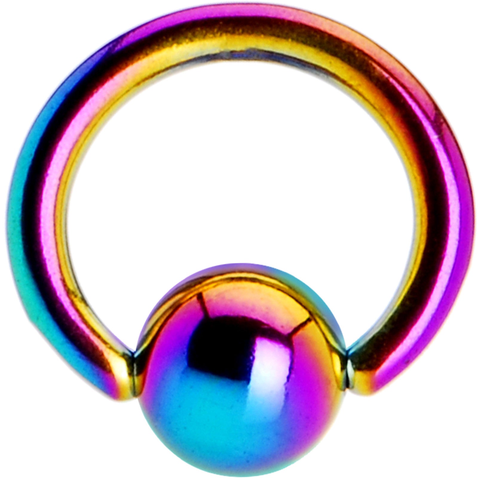 16 Gauge 1/4 Rainbow Anodized Titanium Ball Captive Ring