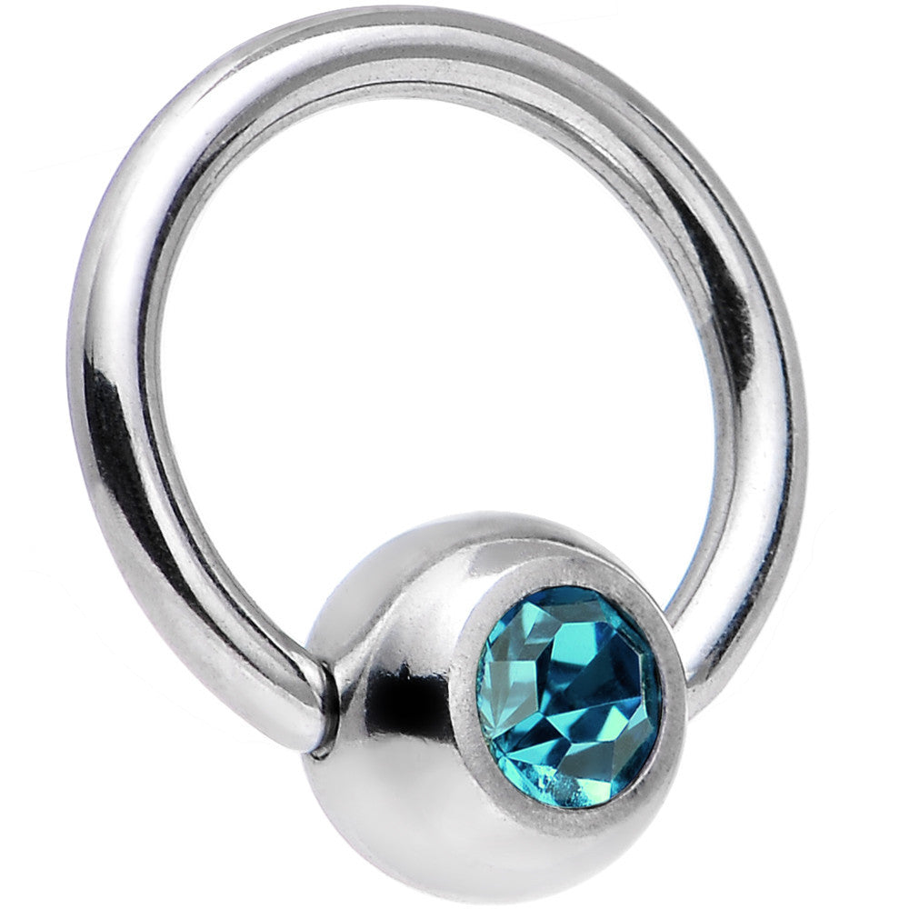 18G 1/4 Blue Zircon Captive Ring Created With Crystal