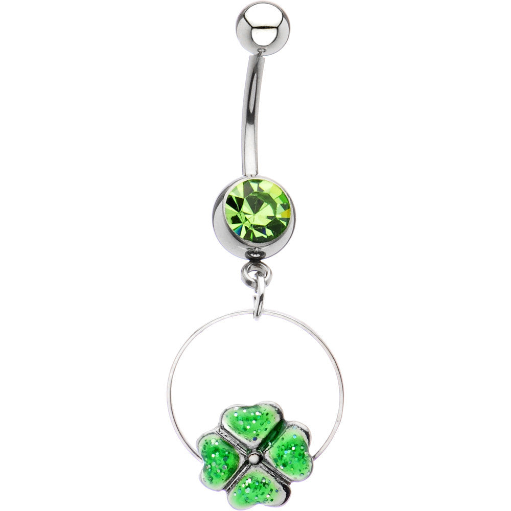 Peridot Green Gem Sparkling Clover Belly Ring