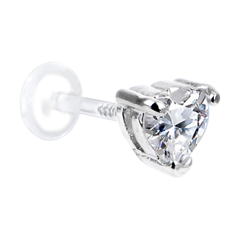 16G 5/16 Clear CZ Heart Bioplast Tragus Labret Monroe