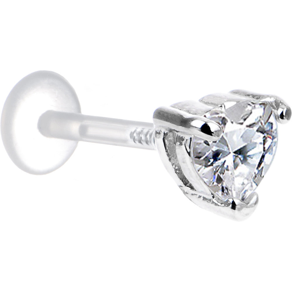 16G 3/8 Clear CZ Heart Bioplast Tragus Labret Monroe