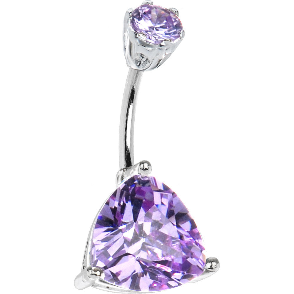 Sterling Silver 925 Light Amethyst Cubic Zirconia Trillion Belly Ring