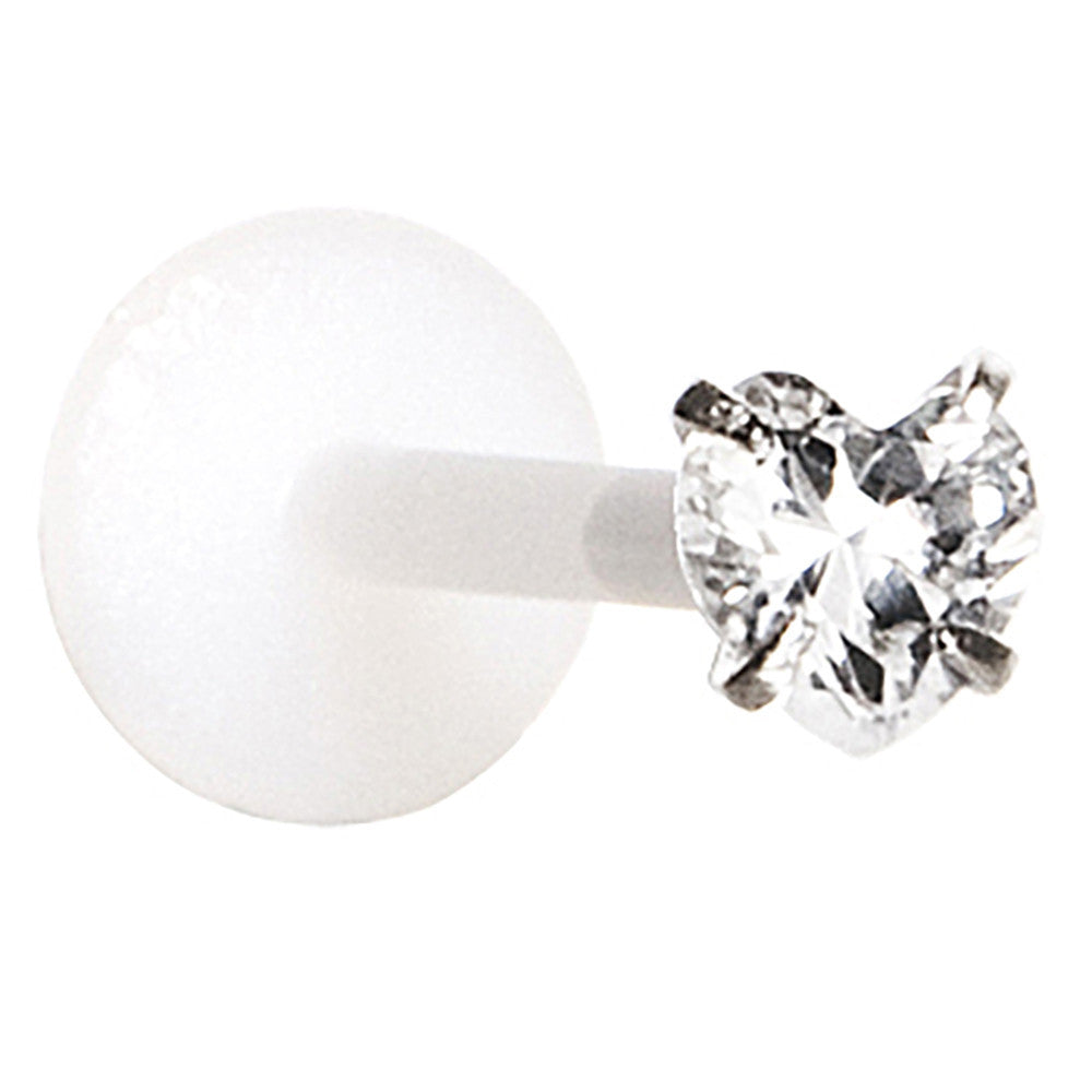 16 G 3/8 Clear 3mm CZ Heart Labret Monroe