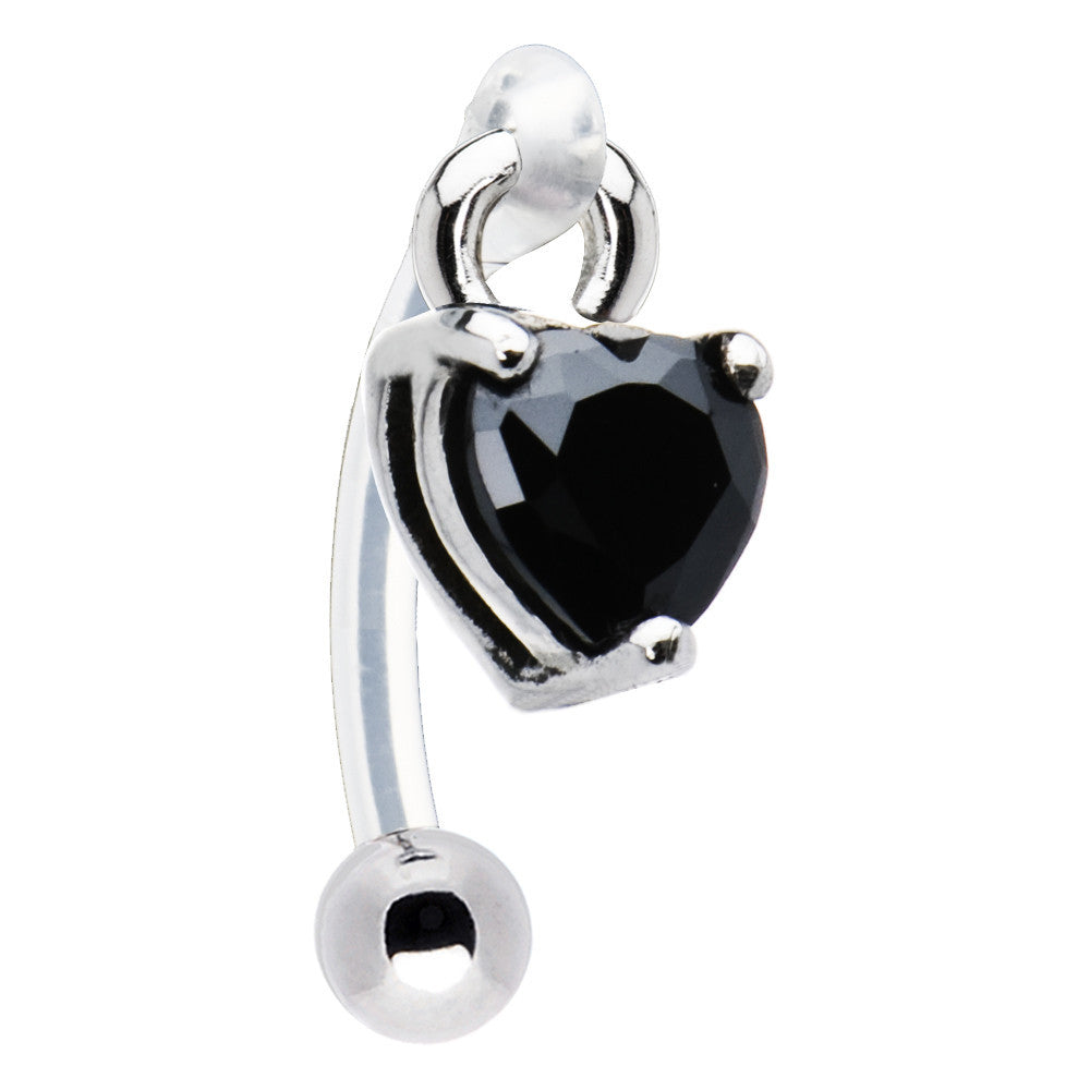Black Cubic Zirconia Heart Bioplast Intimate Piercing