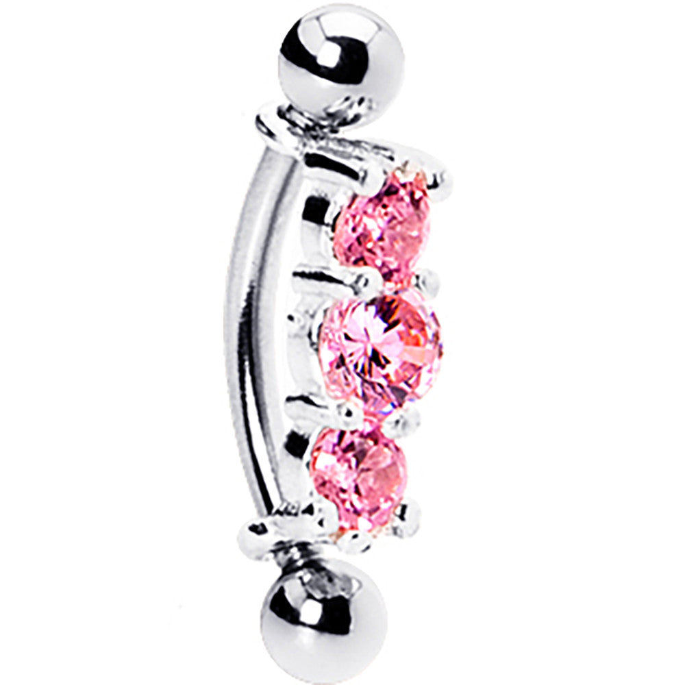 Silver 925 Rose Flower Crystal Trilogy Eyebrow Ring