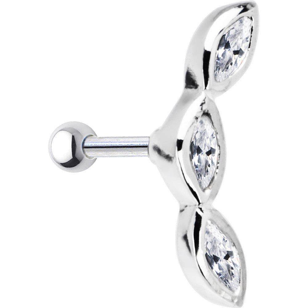 925 Silver Clear Teardrop CZ Right Cartilage Earring