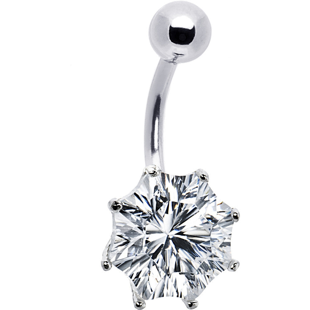 Silver 925 Crystal Cubic Zirconia Hexagon Belly Ring