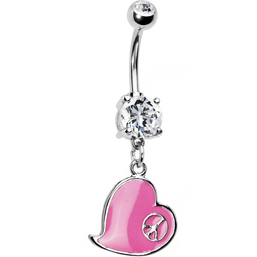 Pink Heart Peace Sign Belly Ring