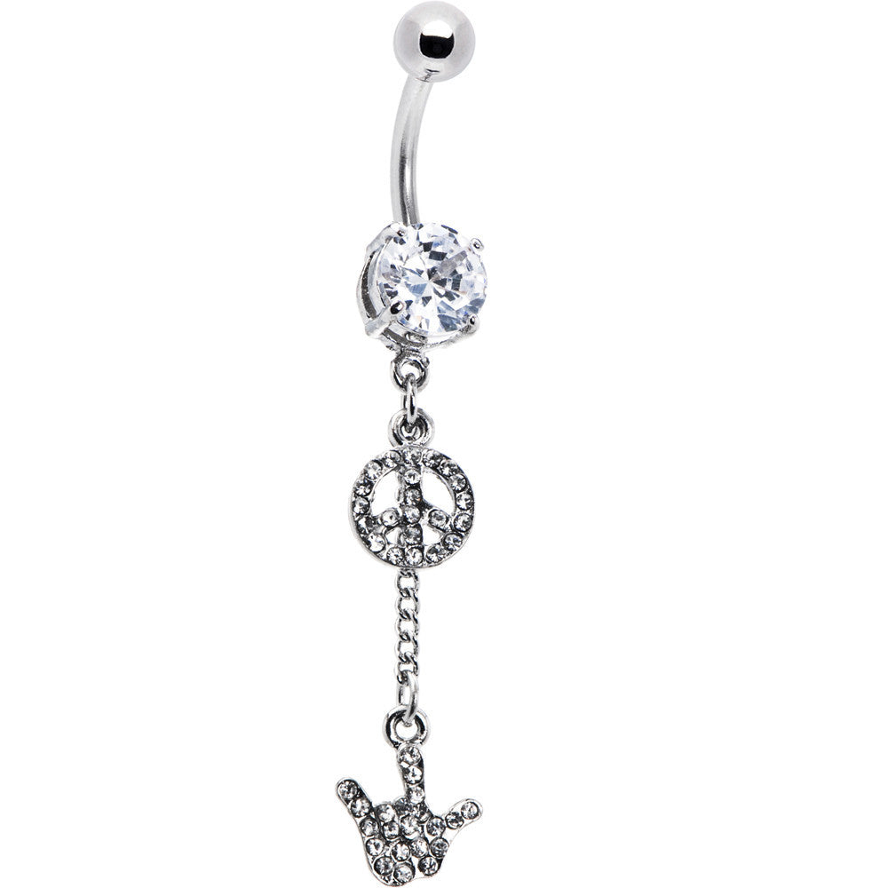 Crystalline Gem Peace Symbols Belly Ring