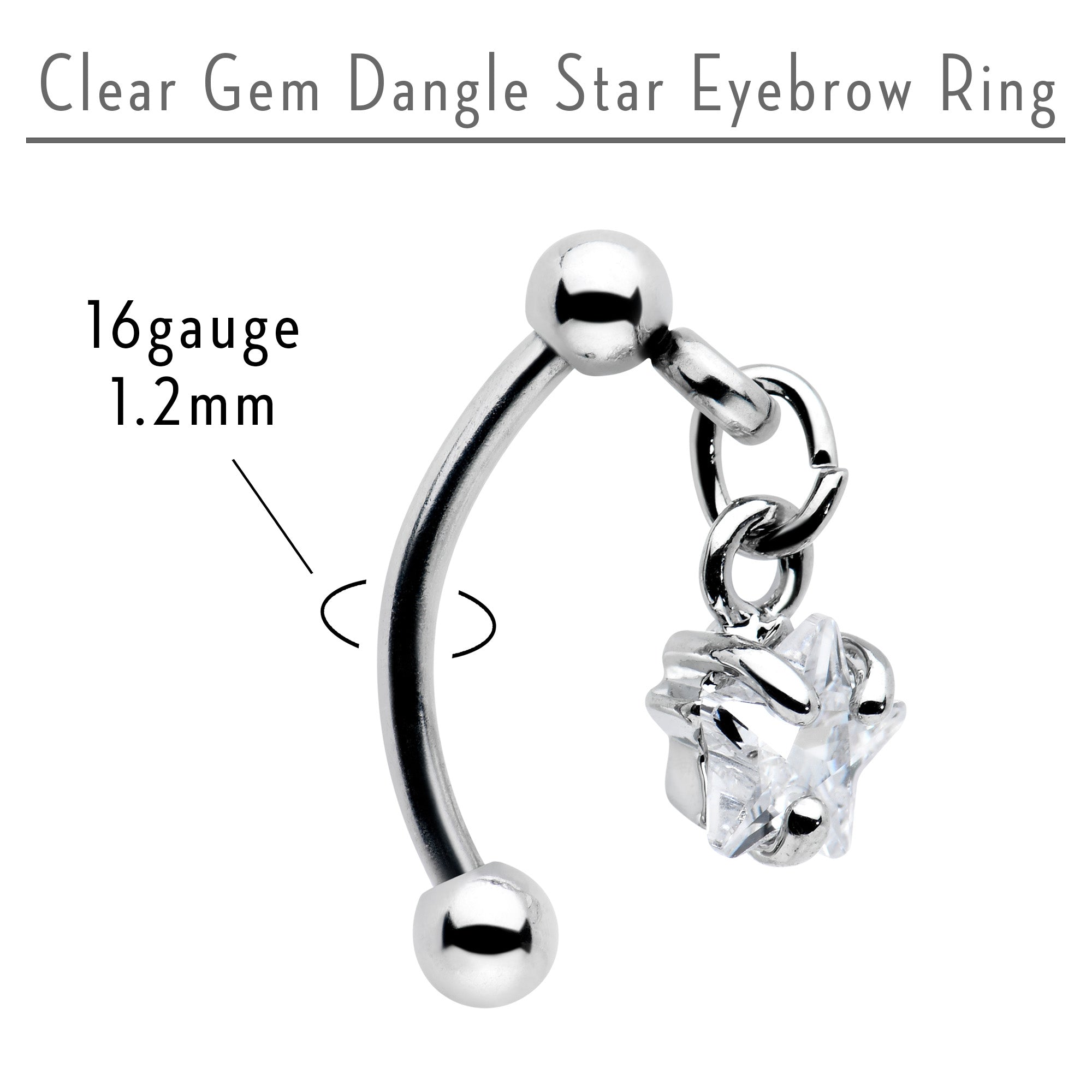 Top Down Clear Gem Dangle Star Eyebrow Ring