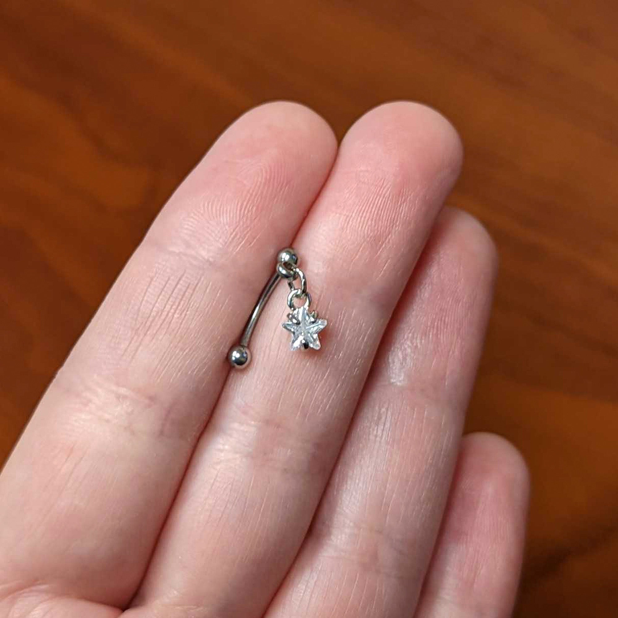 Top Down Clear Gem Dangle Star Eyebrow Ring