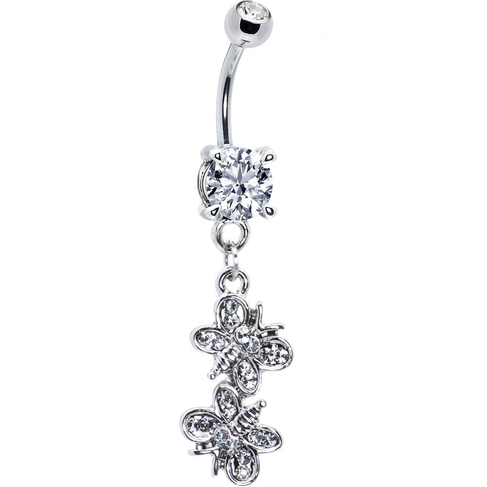 Crystal Clear Double Butterfly Belly Ring